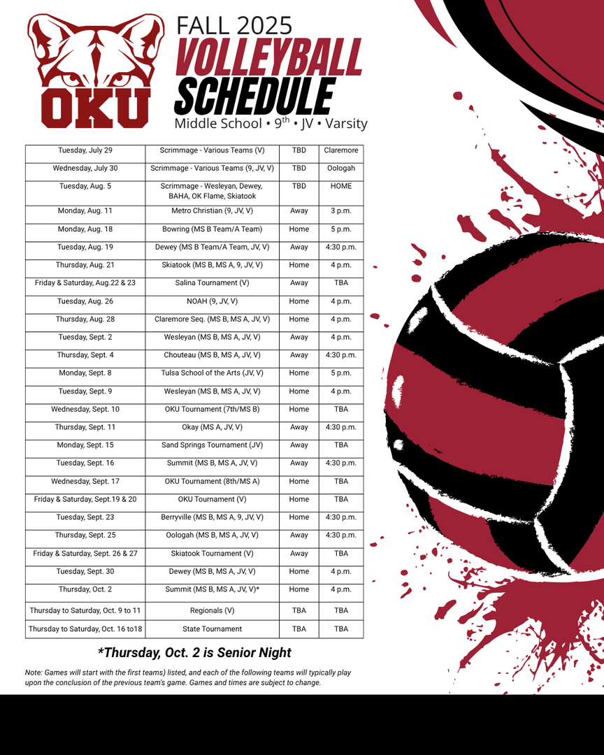 2025 Volleyball Schedule